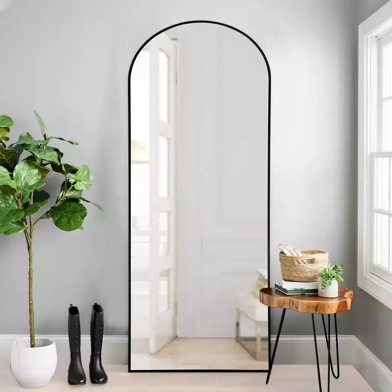PexFix 64x21 Modern Full-Length Arched Metal Frame Black Mirror Black