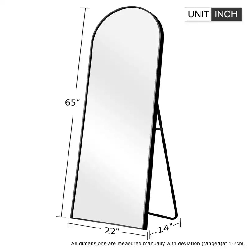 PexFix 64x21 Modern Full-Length Arched Metal Frame Black Mirror Black
