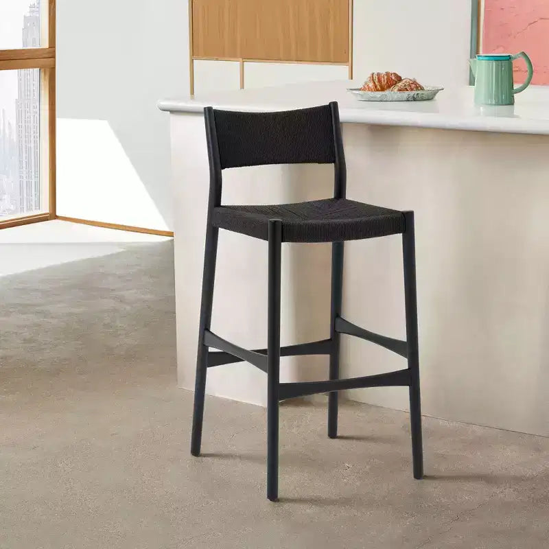 Armen Living Erie Woven Paper Cord and Wood Counter Height Barstool