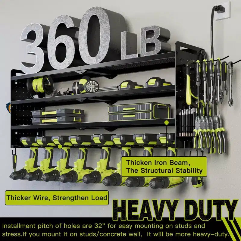 Hausource 4-Tier Power Tools Organizer Wall Mount Utility Storage Shelves, 8 Drill Holder, Red/Black/Yellow