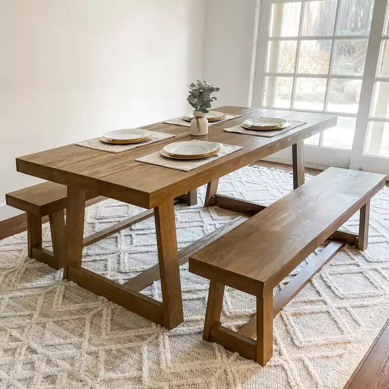 Plank+Beam 72 Dining Table for 6, Solid Wood Classic Farmhouse Style Kitchen Table