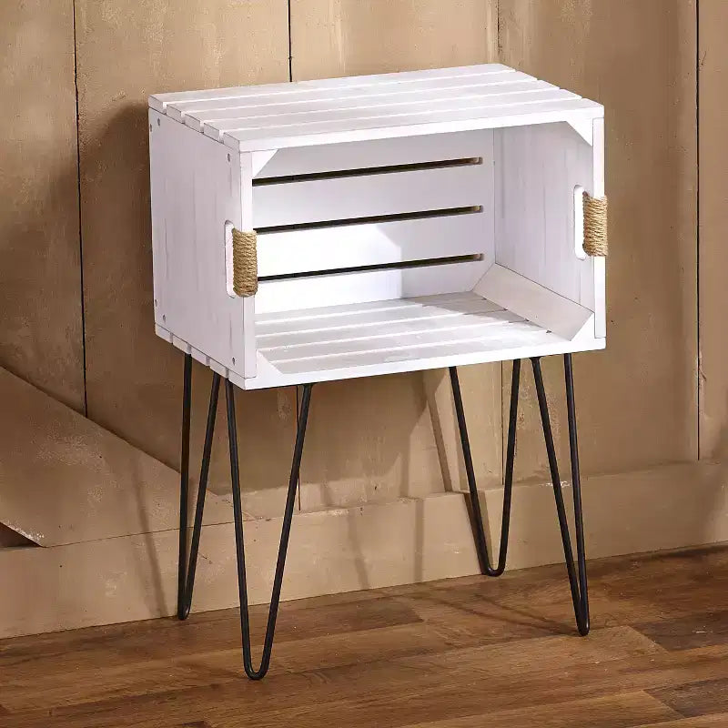 The Lakeside Collection Rustic Wooden Crate End Table with Jute Wrapped Handles
