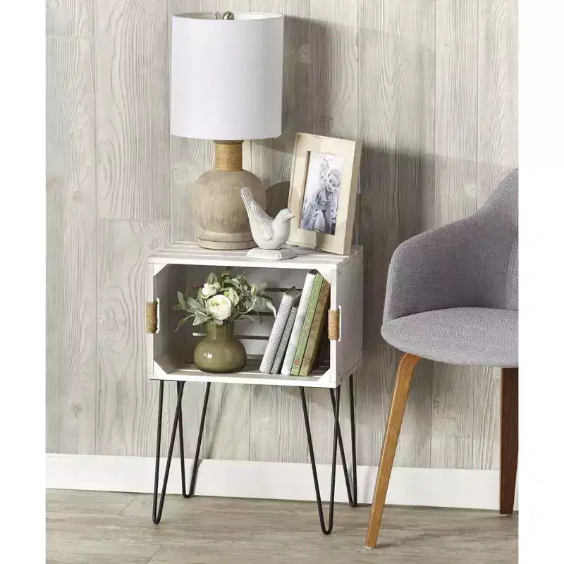 The Lakeside Collection Rustic Wooden Crate End Table with Jute Wrapped Handles
