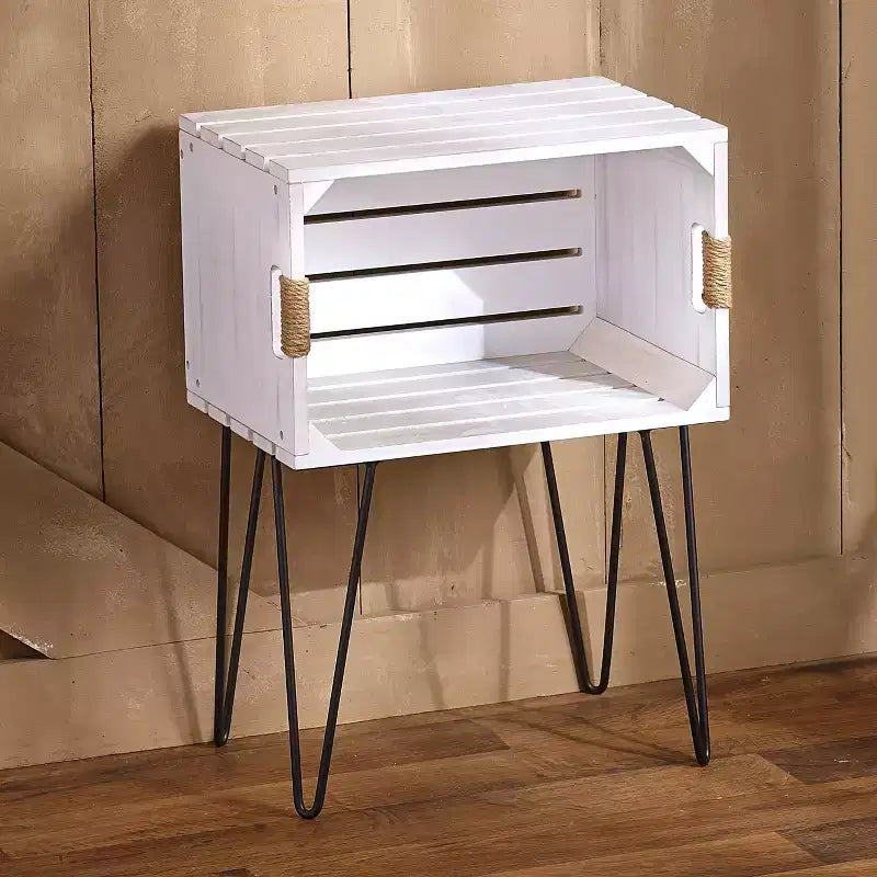 The Lakeside Collection Rustic Wooden Crate End Table with Jute Wrapped Handles