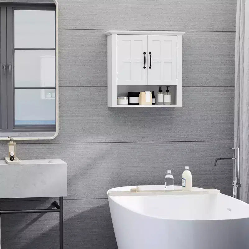 HOMCOM 3-Tier Medicine Cabinet, Bathroom Wall Cabinet with Adjustable Shelf and 2 Doors for Hallway, Living Room, White