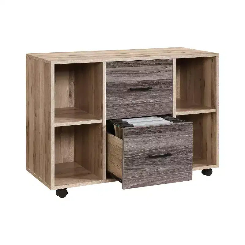AndMakers 3-Drawer 39in. W File Cabinet for Home Office, Mobile Lateral Filing Cabinet, Printer Stand with Open Storage Shelves