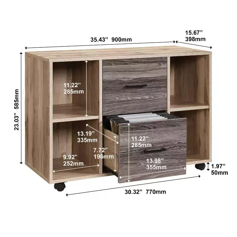 AndMakers 3-Drawer 39in. W File Cabinet for Home Office, Mobile Lateral Filing Cabinet, Printer Stand with Open Storage Shelves