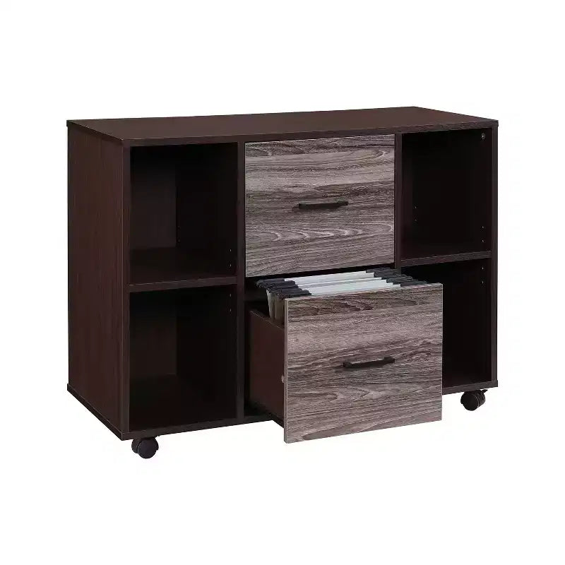 AndMakers 3-Drawer 39in. W File Cabinet for Home Office, Mobile Lateral Filing Cabinet, Printer Stand with Open Storage Shelves