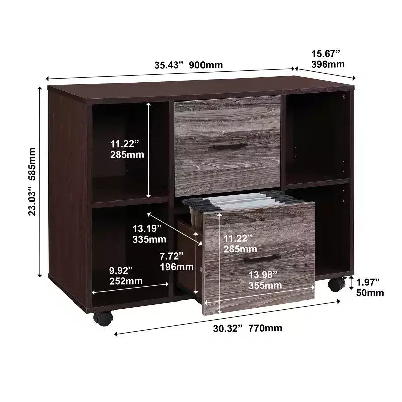 AndMakers 3-Drawer 39in. W File Cabinet for Home Office, Mobile Lateral Filing Cabinet, Printer Stand with Open Storage Shelves