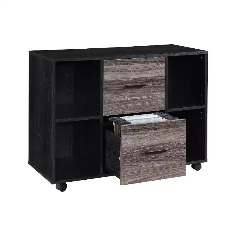 AndMakers 3-Drawer 39in. W File Cabinet for Home Office, Mobile Lateral Filing Cabinet, Printer Stand with Open Storage Shelves