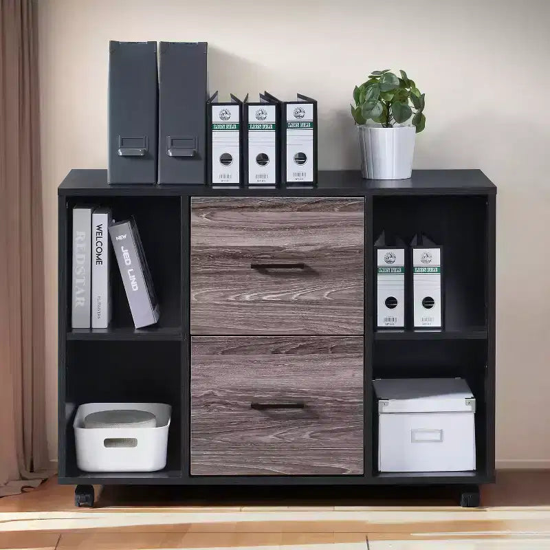 AndMakers 3-Drawer 39in. W File Cabinet for Home Office, Mobile Lateral Filing Cabinet, Printer Stand with Open Storage Shelves