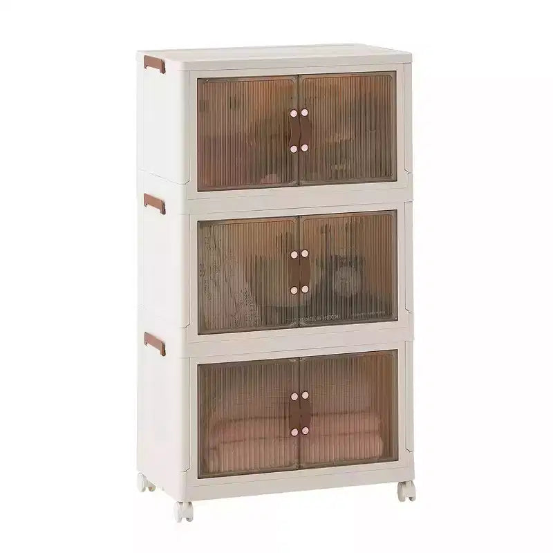 VECELO 38/50/62 Foldable Storage Bins Plastic Toy Lockers/Clothes Stackable Organizer With Lockable Wheels, White