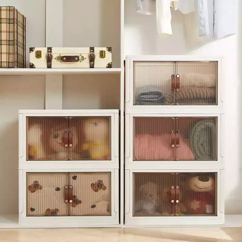 VECELO 38/50/62 Foldable Storage Bins Plastic Toy Lockers/Clothes Stackable Organizer With Lockable Wheels, White