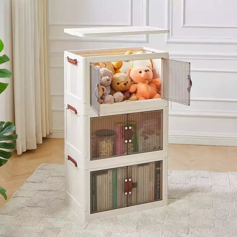VECELO 38/50/62 Foldable Storage Bins Plastic Toy Lockers/Clothes Stackable Organizer With Lockable Wheels, White