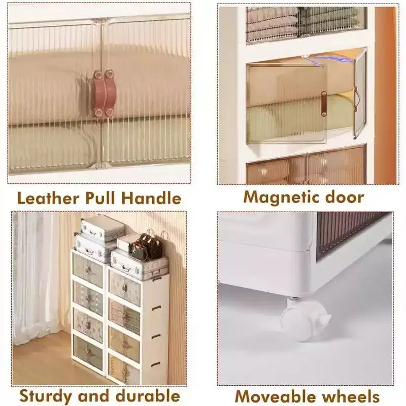 VECELO 38/50/62 Foldable Storage Bins Plastic Toy Lockers/Clothes Stackable Organizer With Lockable Wheels, White