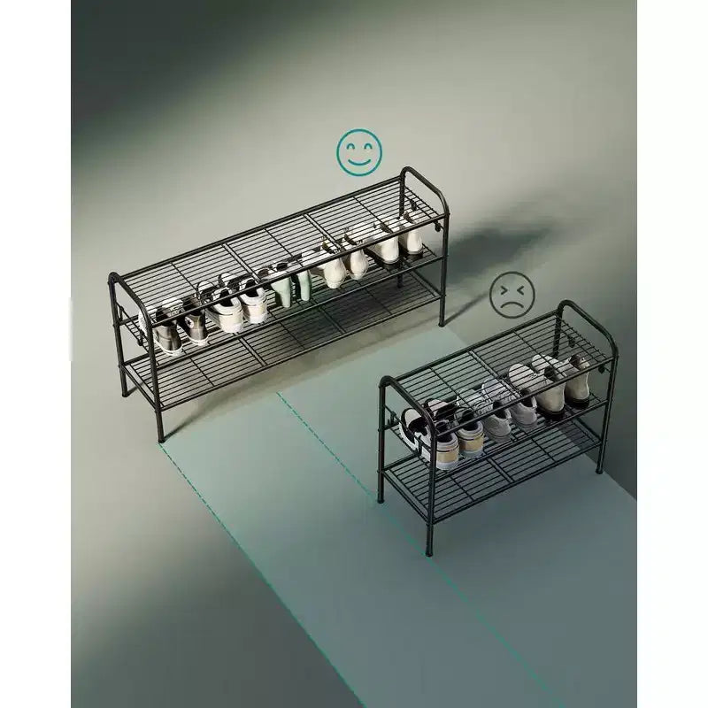 Scarpiera, Organizer per Scarpe a 3 Livelli, Scaffale Porta Scarpe in Metallo con 4 Ganci Laterali, Contiene 18 Paia di Scarpe, Scarpiera Regolabile in Altezza, Nero Inchiostro