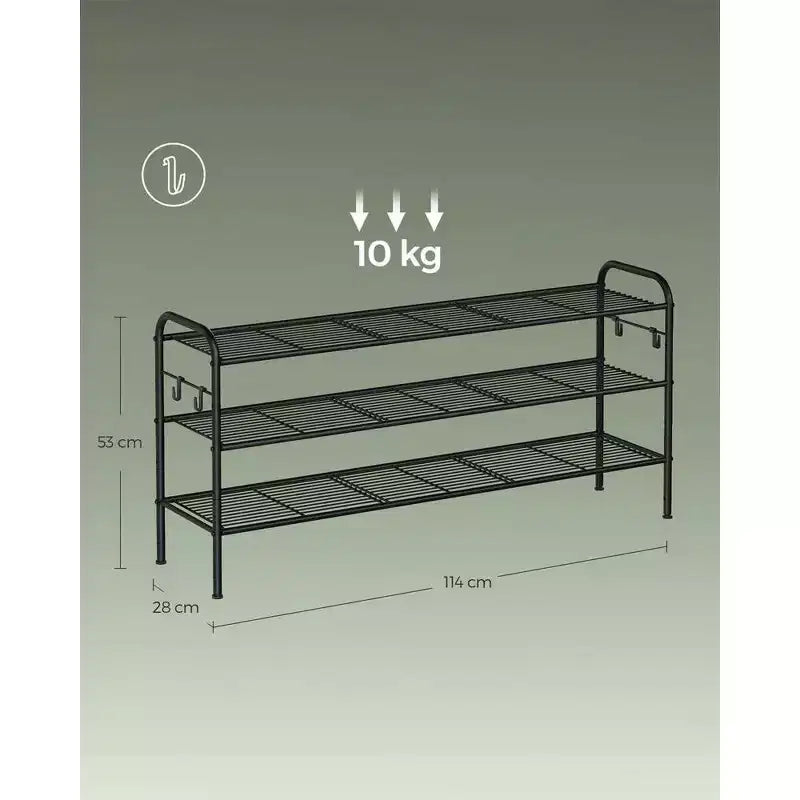 Scarpiera, Organizer per Scarpe a 3 Livelli, Scaffale Porta Scarpe in Metallo con 4 Ganci Laterali, Contiene 18 Paia di Scarpe, Scarpiera Regolabile in Altezza, Nero Inchiostro