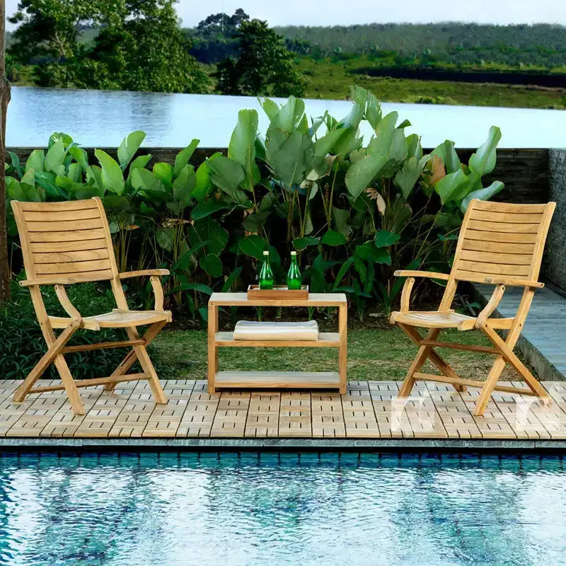Nordic Teak Natural Outdoor Patio Folding Chair with Arm Rests - Beige