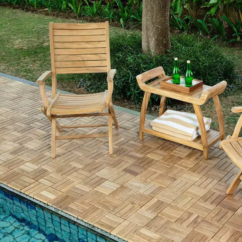 Nordic Teak Natural Outdoor Patio Folding Chair with Arm Rests - Beige