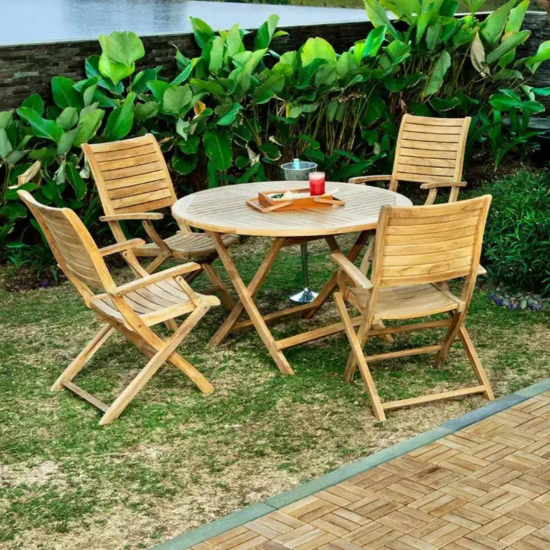 Nordic Teak Natural Outdoor Patio Folding Chair with Arm Rests - Beige
