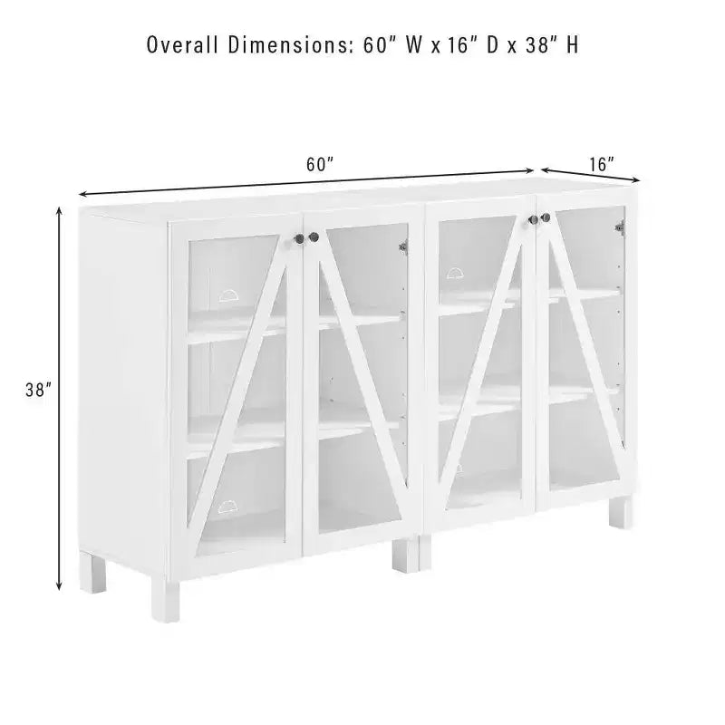 Crosley 60 Cassai 2pc Media Sideboard Cabinet: Glass Doors, Adjustable Shelves, Cable Management