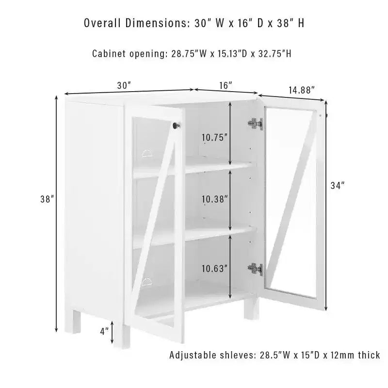Crosley 60 Cassai 2pc Media Sideboard Cabinet: Glass Doors, Adjustable Shelves, Cable Management