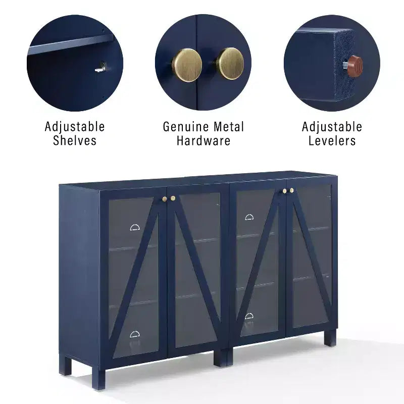 Crosley 60 Cassai 2pc Media Sideboard Cabinet: Glass Doors, Adjustable Shelves, Cable Management