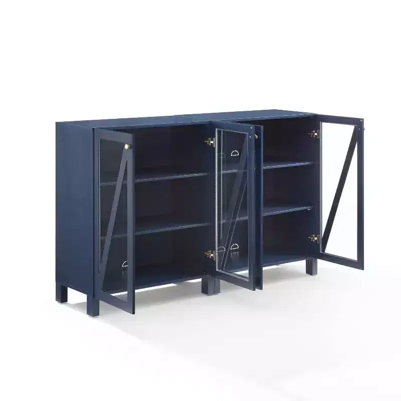 Crosley 60 Cassai 2pc Media Sideboard Cabinet: Glass Doors, Adjustable Shelves, Cable Management