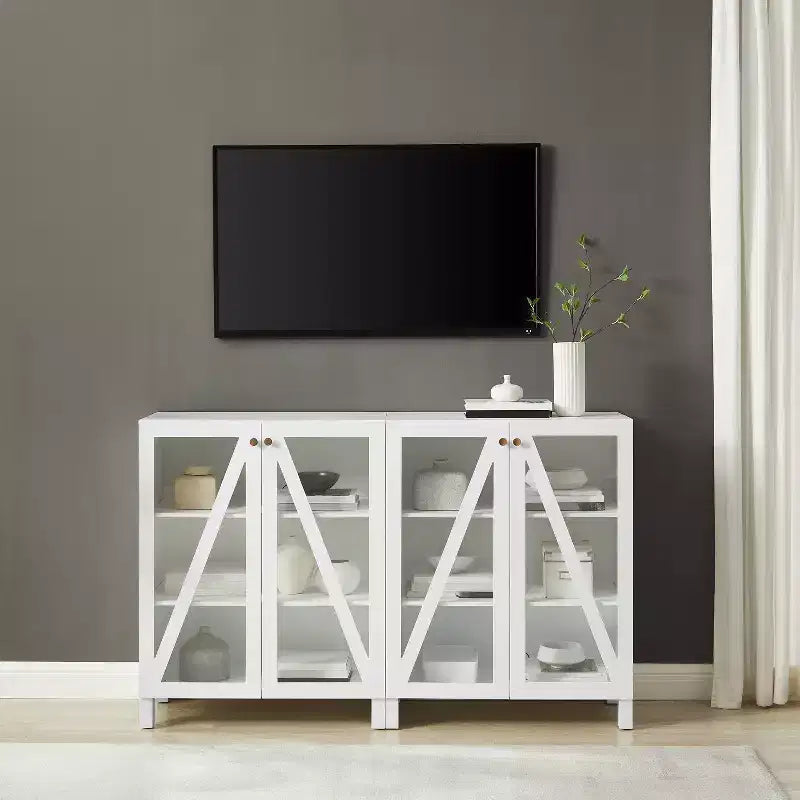 Crosley 60 Cassai 2pc Media Sideboard Cabinet: Glass Doors, Adjustable Shelves, Cable Management