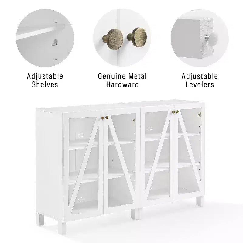Crosley 60 Cassai 2pc Media Sideboard Cabinet: Glass Doors, Adjustable Shelves, Cable Management