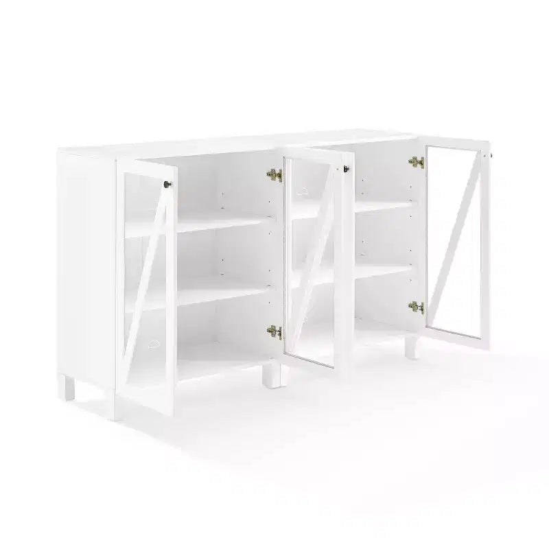 Crosley 60 Cassai 2pc Media Sideboard Cabinet: Glass Doors, Adjustable Shelves, Cable Management