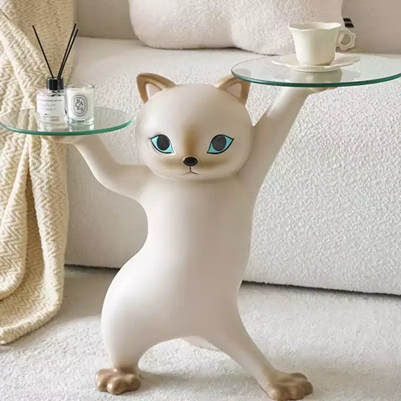 EUREKA ERGONOMIC,23H, Enchanting Cat Side Table,23.87W x 7.87D x 19.69H,Glass Tray