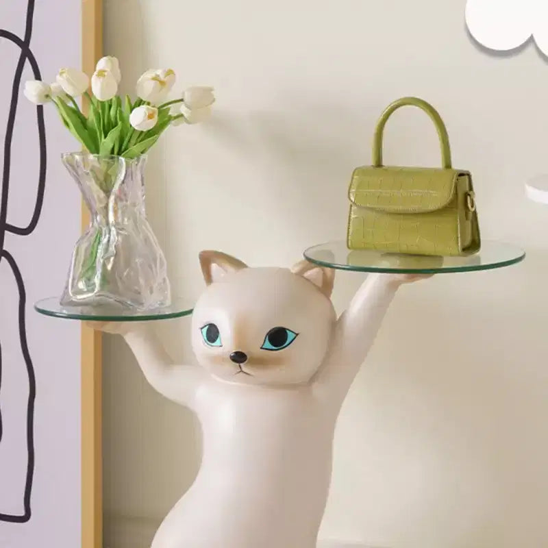 EUREKA ERGONOMIC,23H, Enchanting Cat Side Table,23.87W x 7.87D x 19.69H,Glass Tray