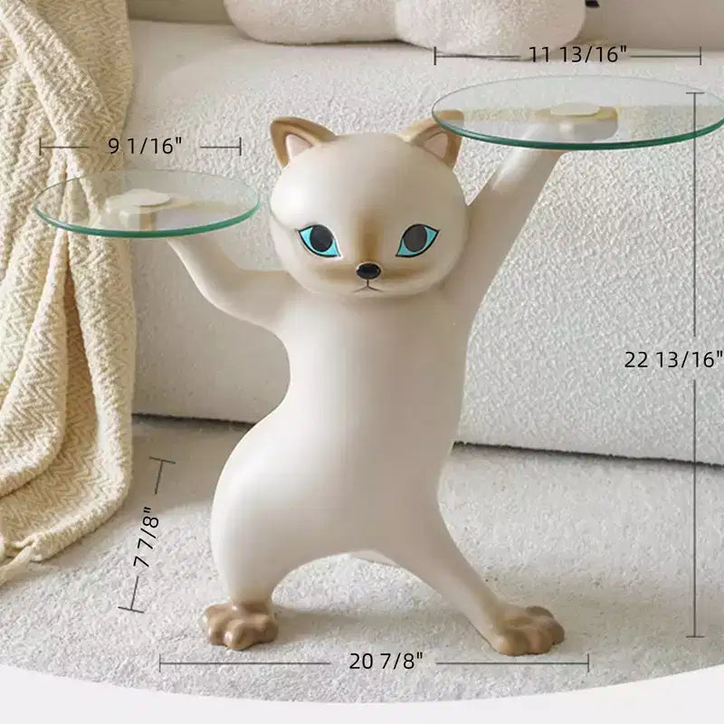 EUREKA ERGONOMIC,23H, Enchanting Cat Side Table,23.87W x 7.87D x 19.69H,Glass Tray