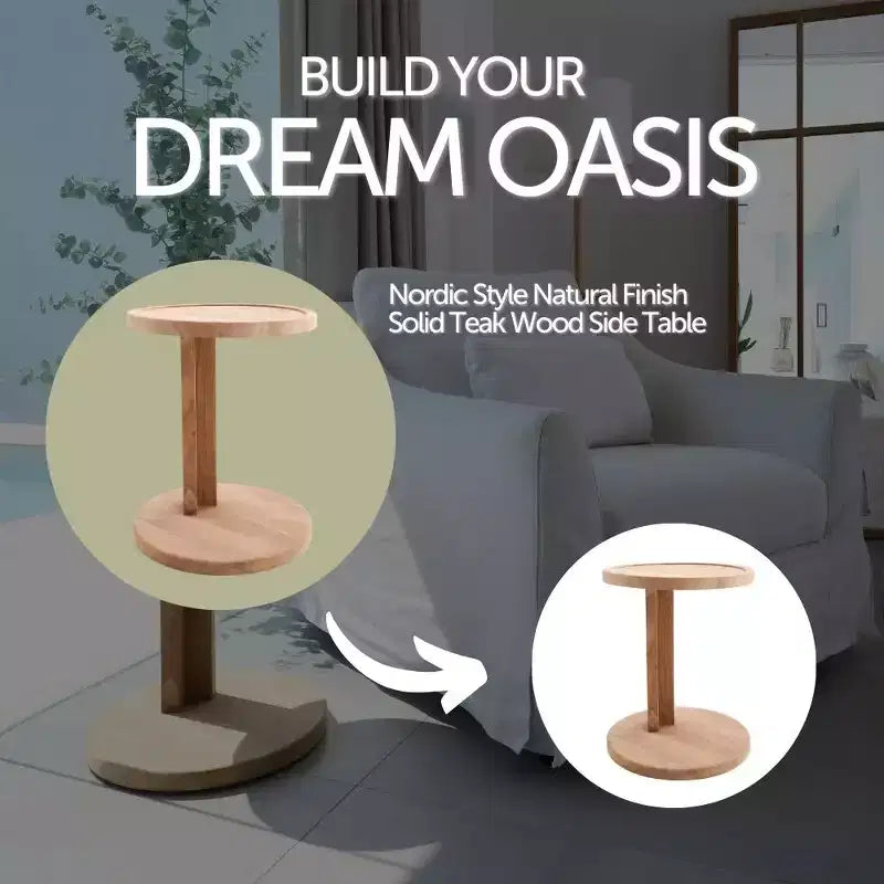 Nordic Teak Natural C Shaped Side Table - Beige