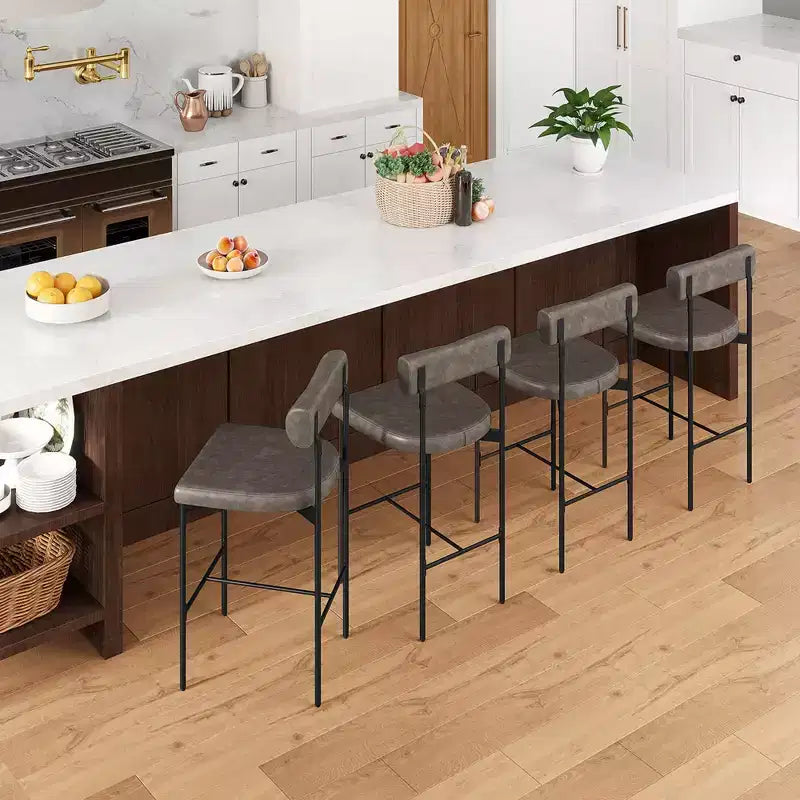 Costway 26 Upholstered Bar Stools Set of 2 with Padded Cushion & Backrest Footrest Brown/Gray
