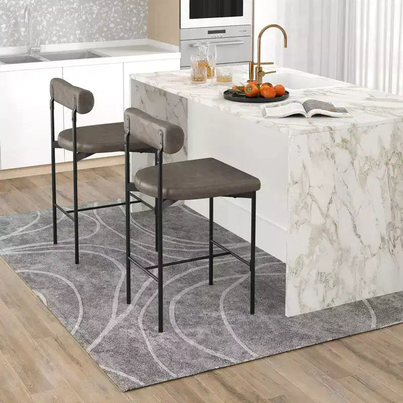 Costway 26 Upholstered Bar Stools Set of 2 with Padded Cushion & Backrest Footrest Brown/Gray