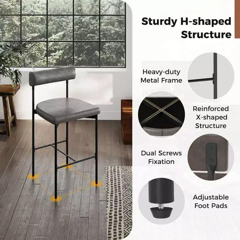 Costway 26 Upholstered Bar Stools Set of 2 with Padded Cushion & Backrest Footrest Brown/Gray