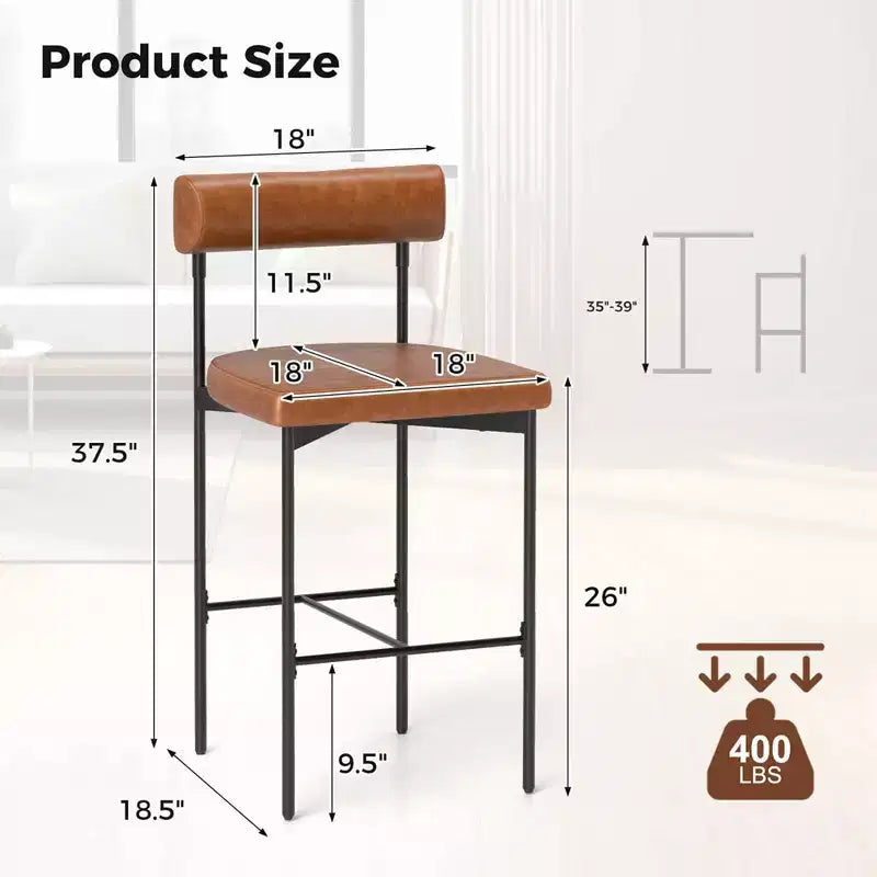 Costway 26 Upholstered Bar Stools Set of 2 with Padded Cushion & Backrest Footrest Brown/Gray