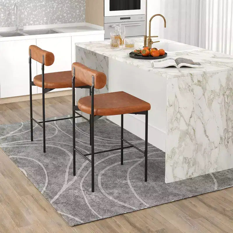 Costway 26 Upholstered Bar Stools Set of 2 with Padded Cushion & Backrest Footrest Brown/Gray