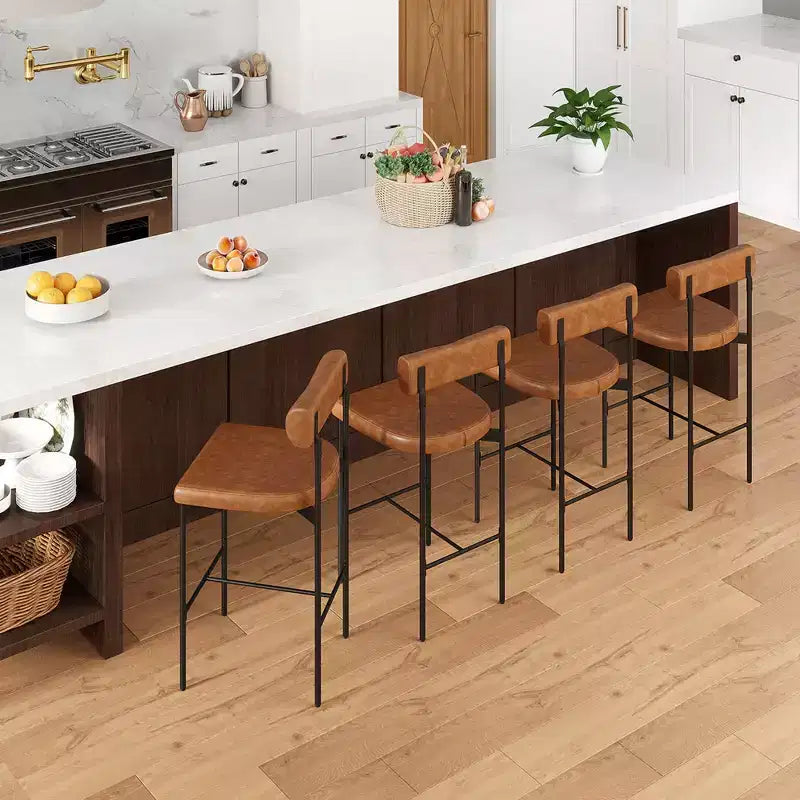 Costway 26 Upholstered Bar Stools Set of 2 with Padded Cushion & Backrest Footrest Brown/Gray