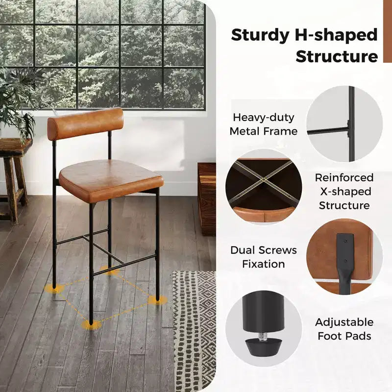 Costway 26 Upholstered Bar Stools Set of 2 with Padded Cushion & Backrest Footrest Brown/Gray