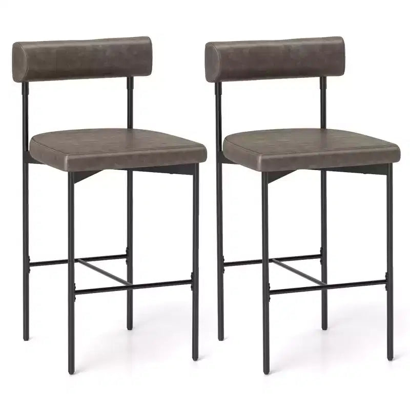 Costway 26 Upholstered Bar Stools Set of 2 with Padded Cushion & Backrest Footrest Brown/Gray