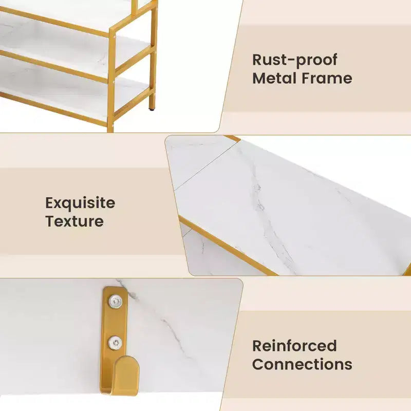 Costway Corner Garment Rack L-shaped Clothes Rack with Open Shelves & Adjustable Foot Pads Rustic Brown/Walnut/White