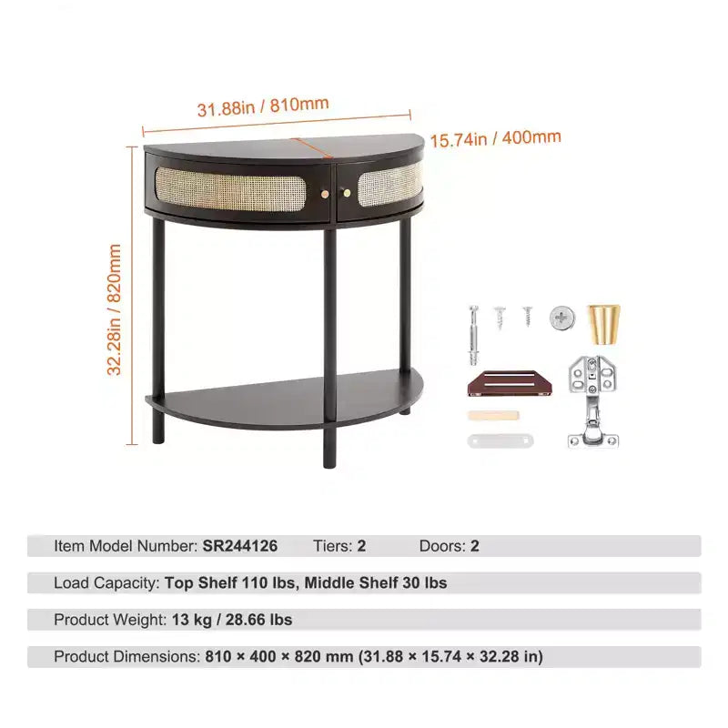 Rattan Console Table with 2 Storage Compartments and Anti-Tip Design