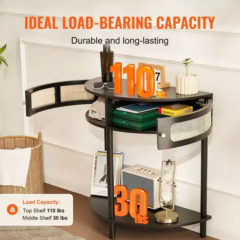 Rattan Console Table with 2 Storage Compartments and Anti-Tip Design