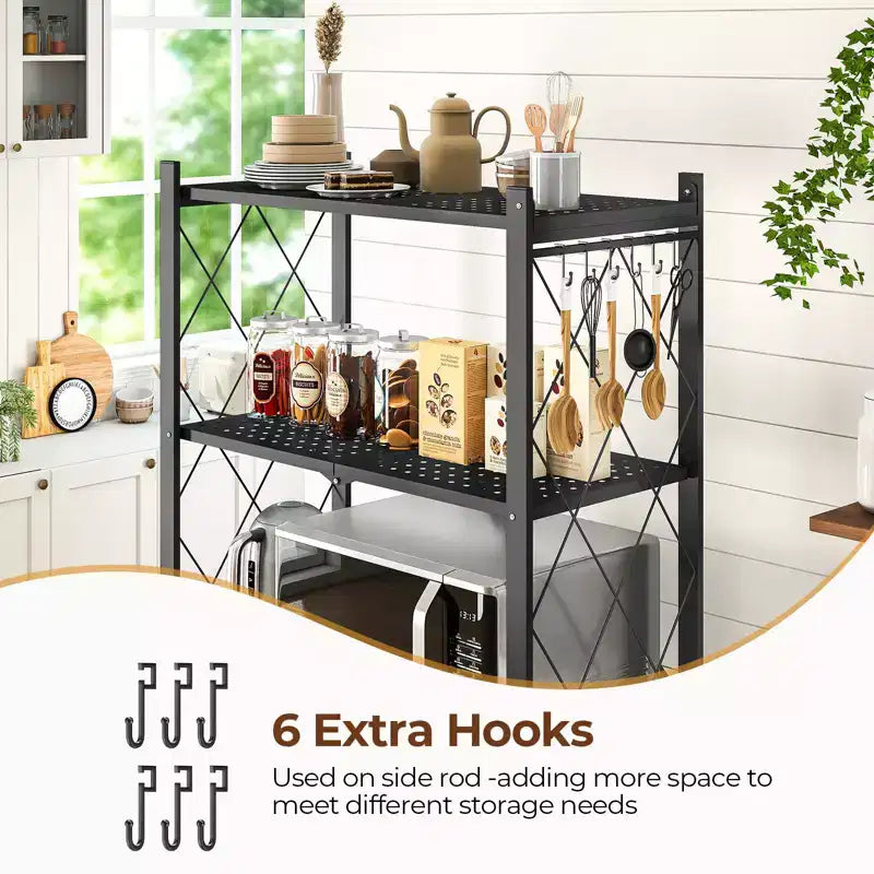 5-Tier Foldable Metal Storage Shelf with Lockable Wheels Heavy Duty Wire Organizer Rack Black