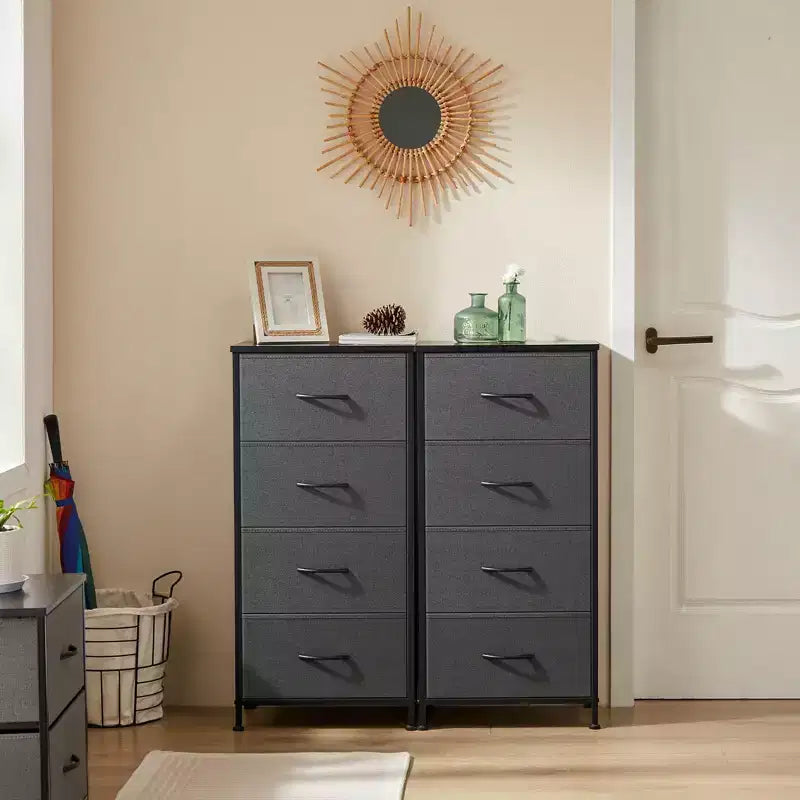 JIONJOY Commode en Tissu à 4 Tiroirs Plateau en Bois, Cadre en Acier, Rangement Large pour Chambre, Salon, Placard
