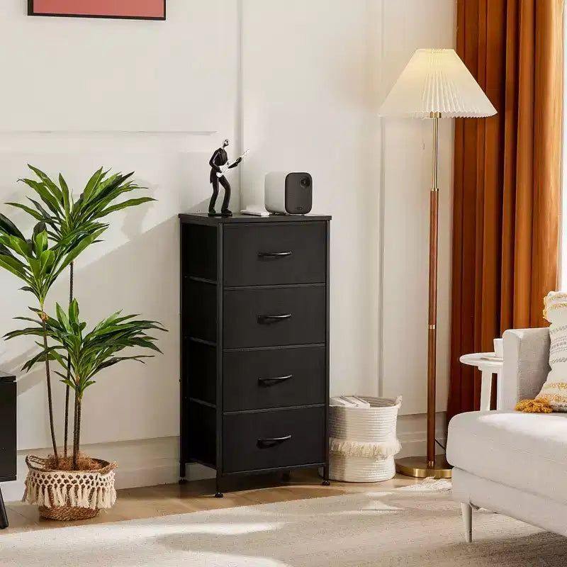 JIONJOY Commode en Tissu à 4 Tiroirs Plateau en Bois, Cadre en Acier, Rangement Large pour Chambre, Salon, Placard