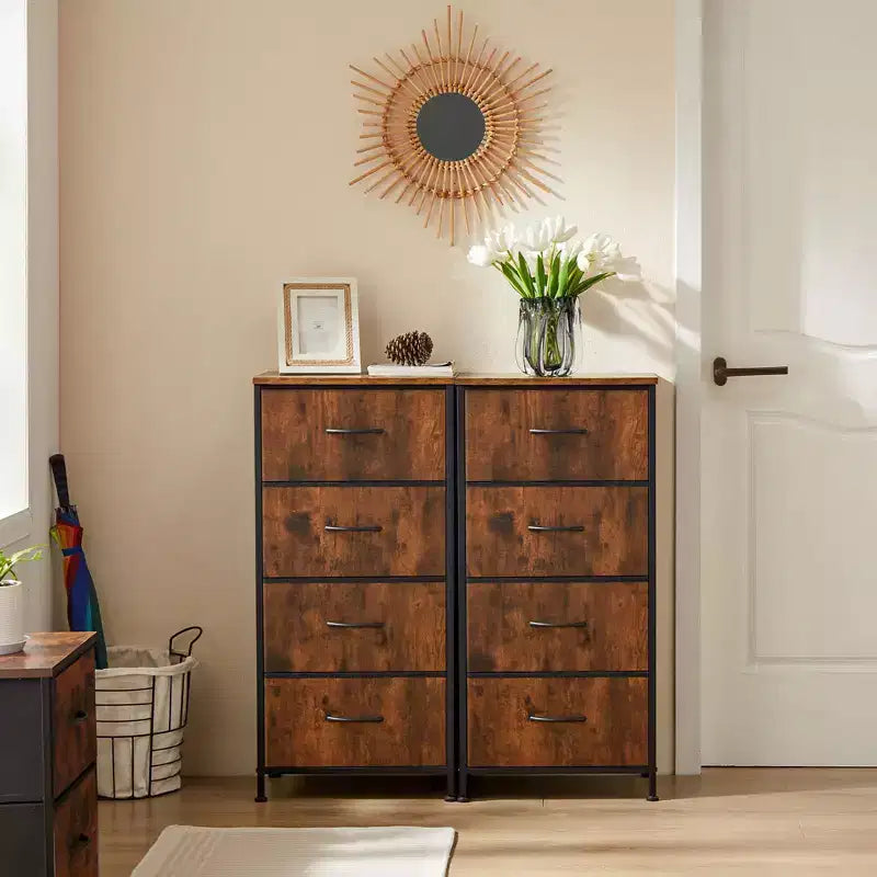 JIONJOY Commode en Tissu à 4 Tiroirs Plateau en Bois, Cadre en Acier, Rangement Large pour Chambre, Salon, Placard